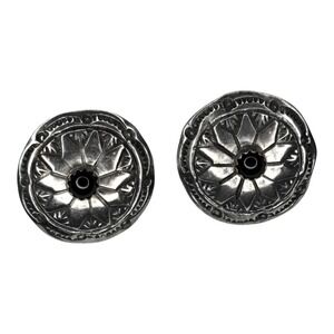 Vintage Clip‎ On Earrings Sterling Silver Black Onyx Concho Signed LO